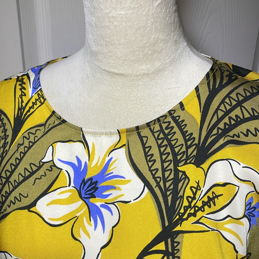NWT Zara Floral Print Gathered Dress‎ in Yellow Midi Long Sleeves Size Large - Picture 4 of 10